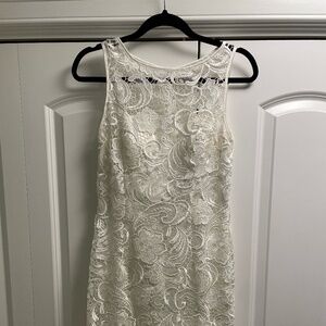 Adrianna Papell Illusion Lace Neck Dress - Ivory - Size 2